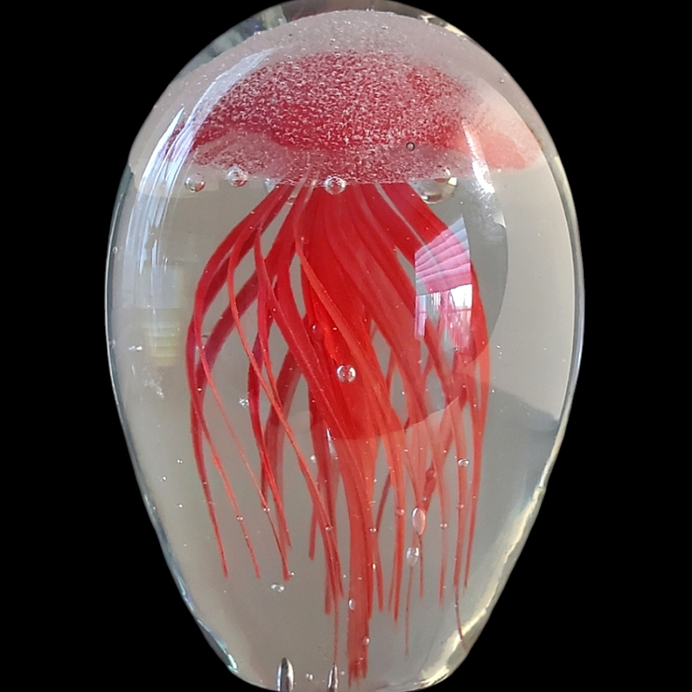 Elegant Red Jellyfish Glass Sculpture